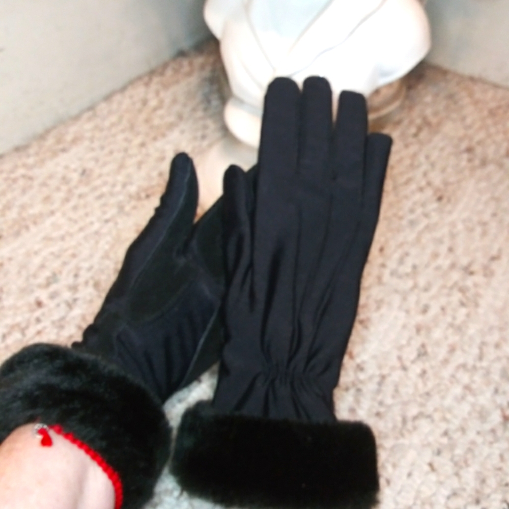 Aris Black Faux Fur Cuffed Driving Gloves